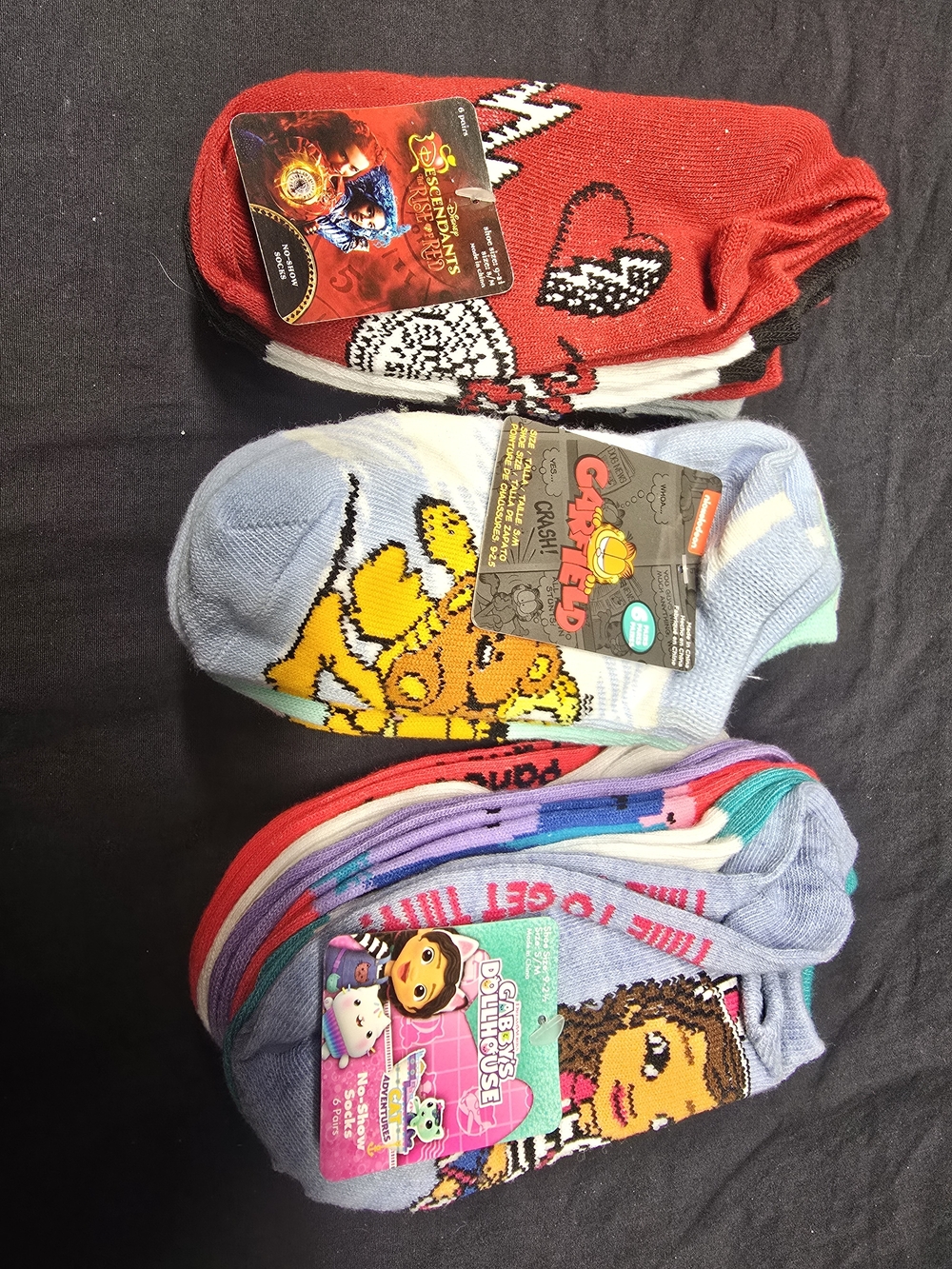 Disney Descendants,Garfield And Gabbys Dollhouse Kids Socks Pack S/M Bundle.